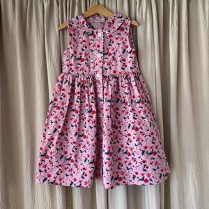 Rachel Riley Girls 6Y Pink Floral Cotton Dress Peter Pan Collar